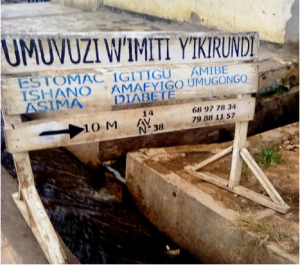 Photo prise à Kamenge, quartier Mirango, 14è Avenue. Il s’agit d’une pancarte qui illustre les maladies soignées par le guérisseur dont l'ishano